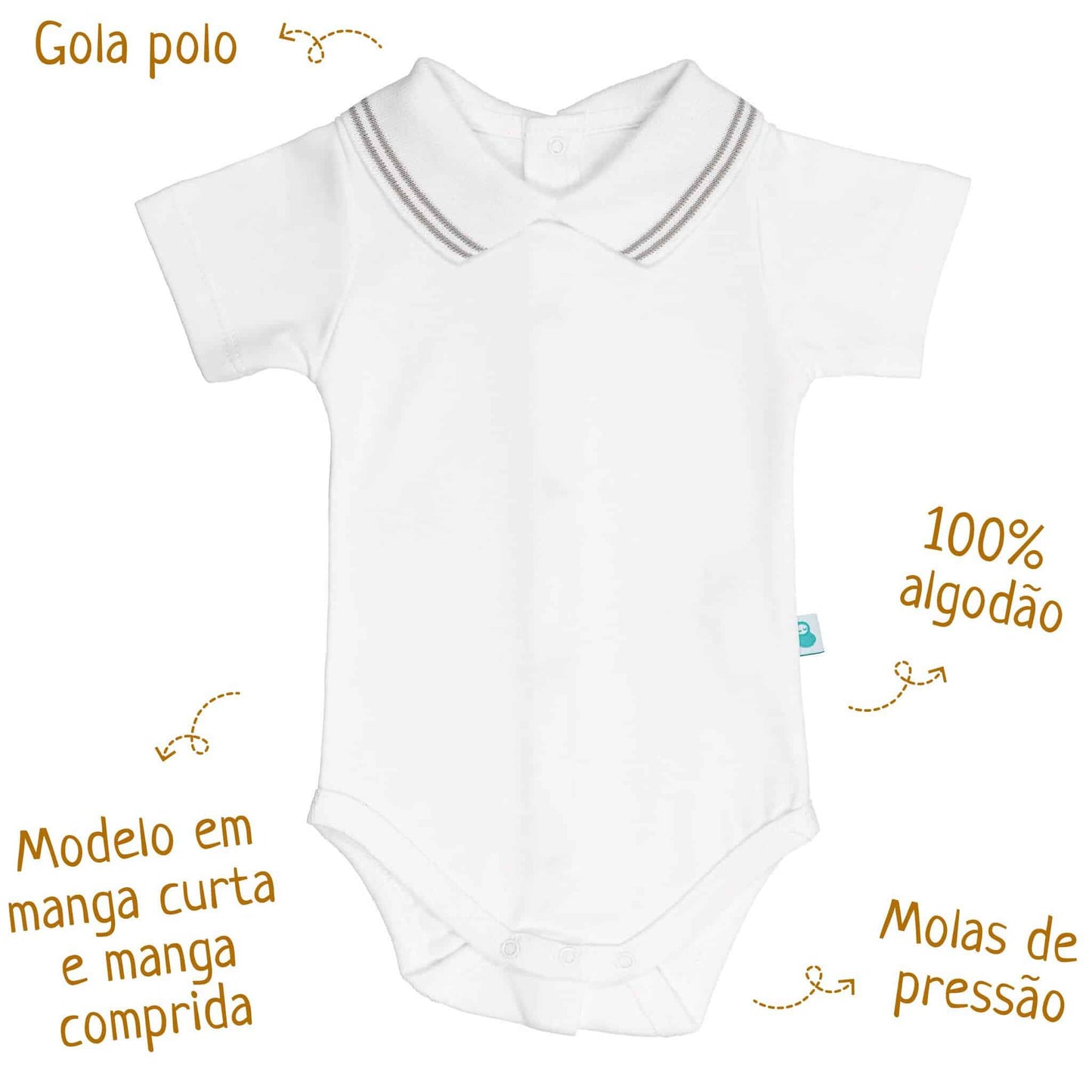 Cotton Baby Bodysuit Onesie with Polo-Style Collar: 6-12M / Long Sleeve / Light Blue