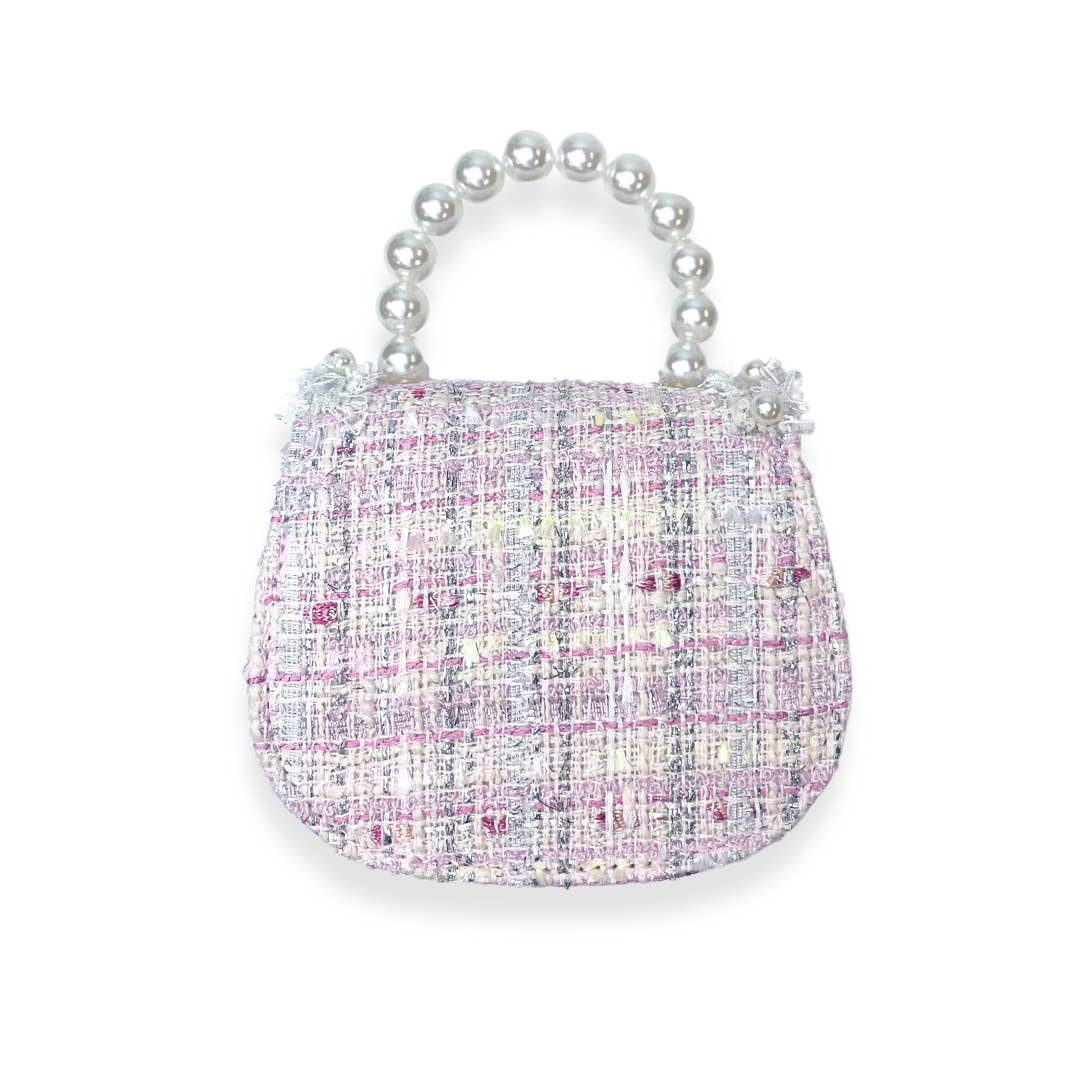 Floral Decor Tweed Purse: Beige