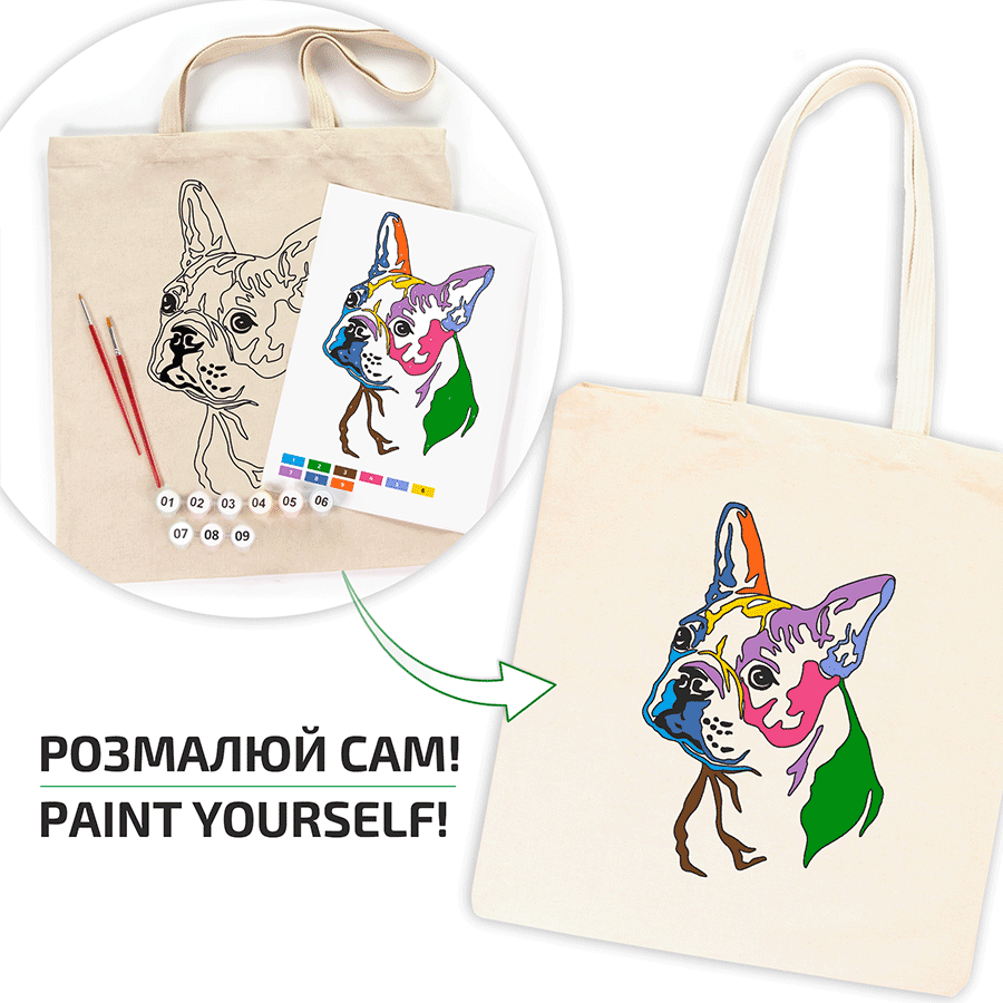 Eco-Friendly Cotton bag Coloring Kit – Bright Pug