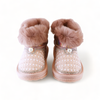 PINK Handcraft Rhinestone & Pearl Furry Boot