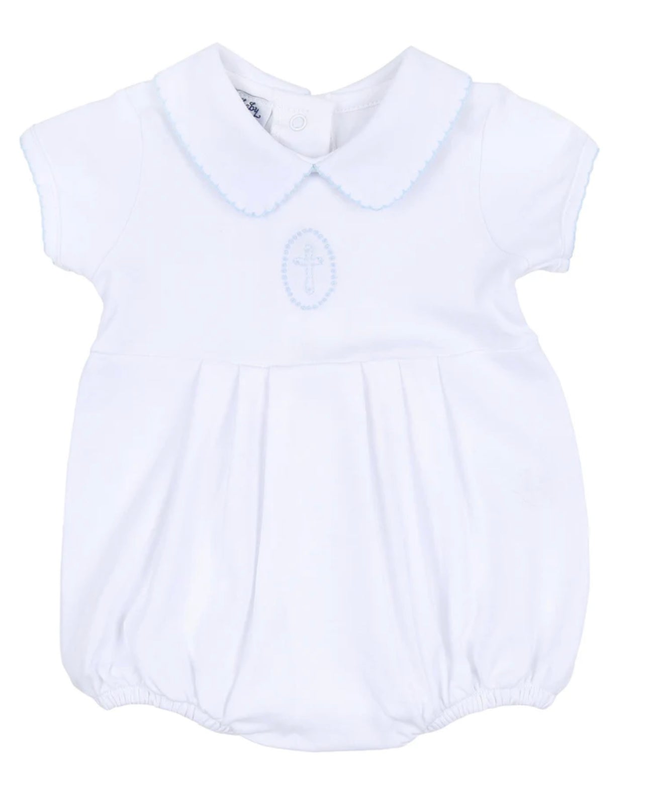 Blessed Blue Embroidered Collared Short Sleeve Bubble