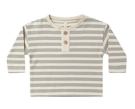 LONG SLEEVE HENLEY TEE || BASIL STRIPE