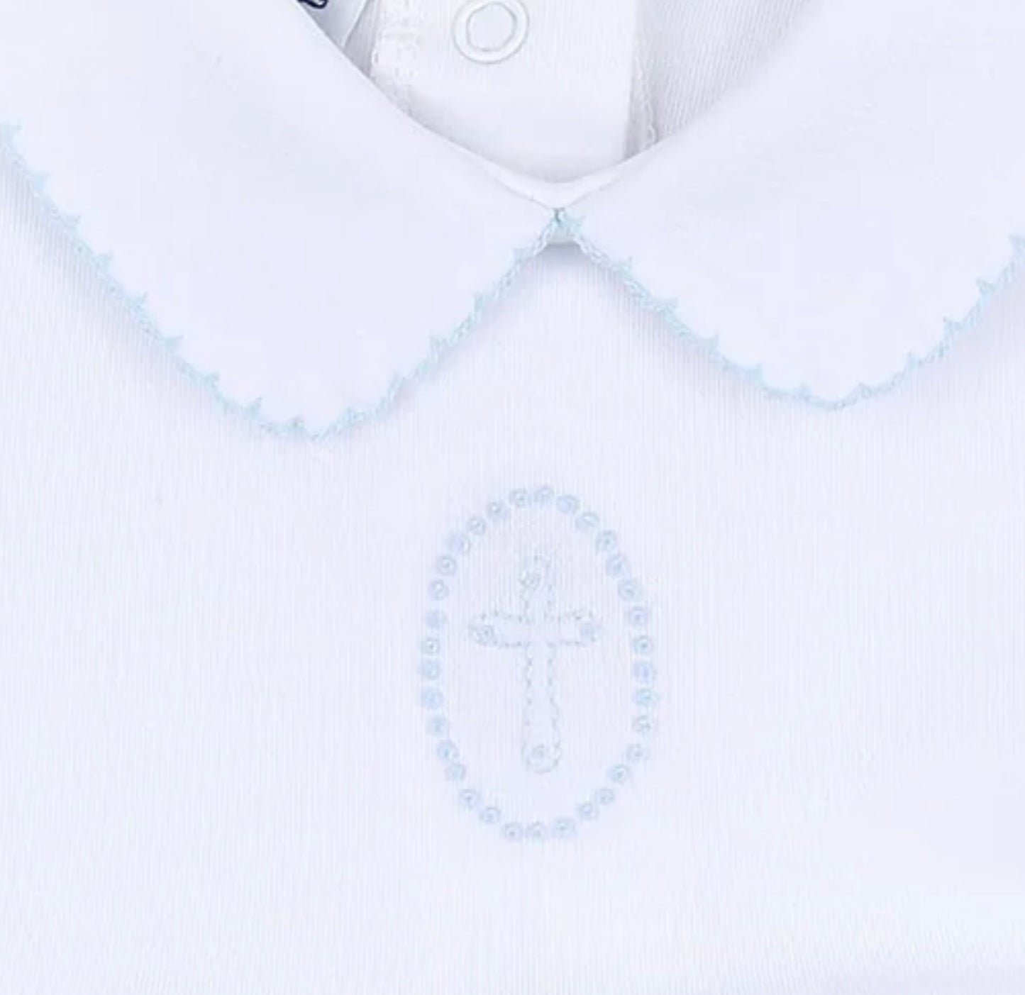 Blessed Blue Embroidered Collared Short Sleeve Bubble