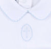 Blessed Blue Embroidered Collared Short Sleeve Bubble