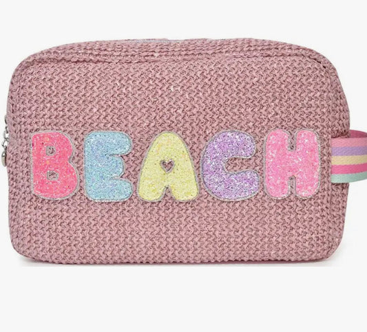 Beach, NATURAL STRAW POUCH PINK