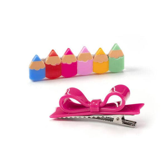 HAIR- Pencils Vibrant Colors & Bowtie Alligator Clip