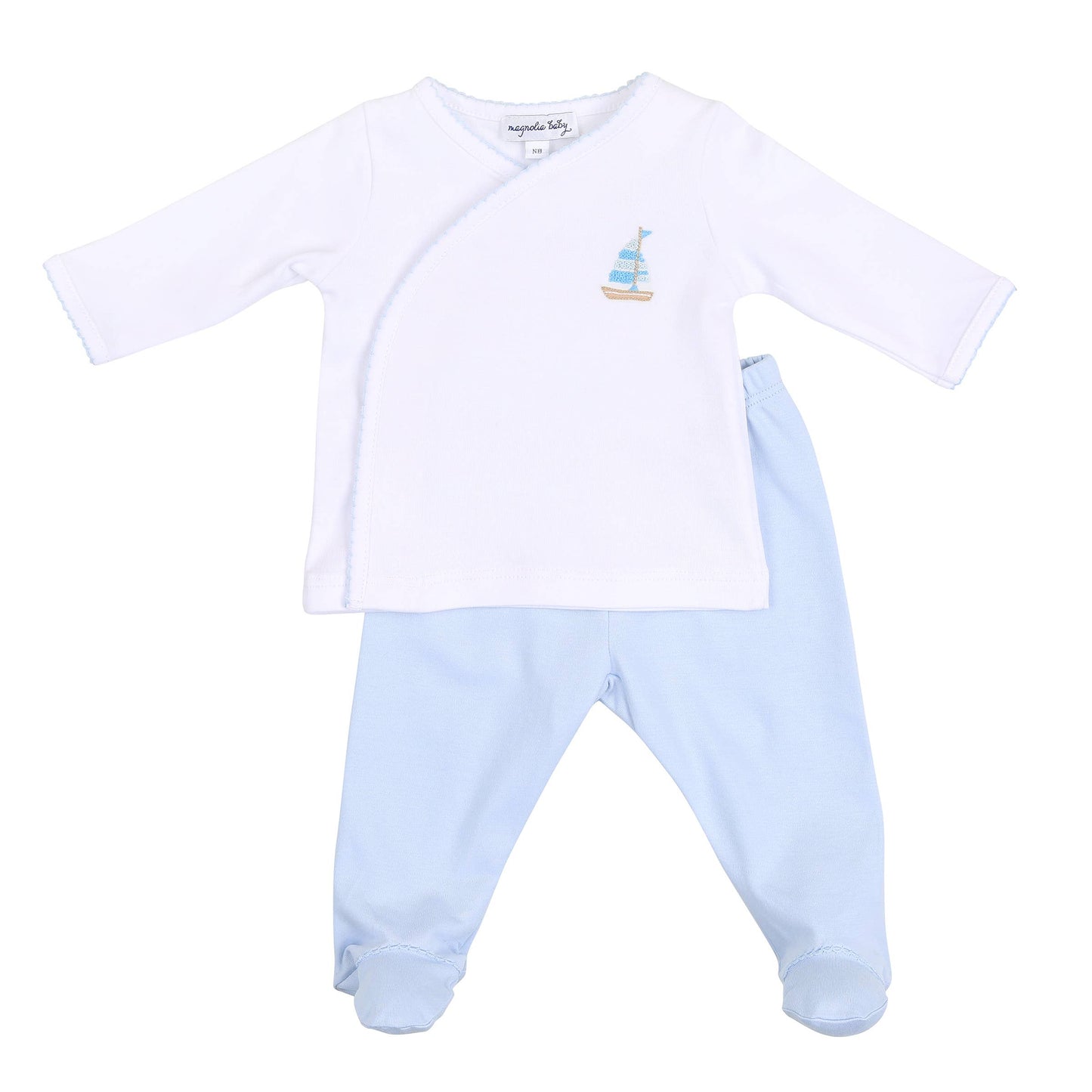 Tiny Sailboat Blue Emb X-Tee Footed Pant Set - Einstein's Attic