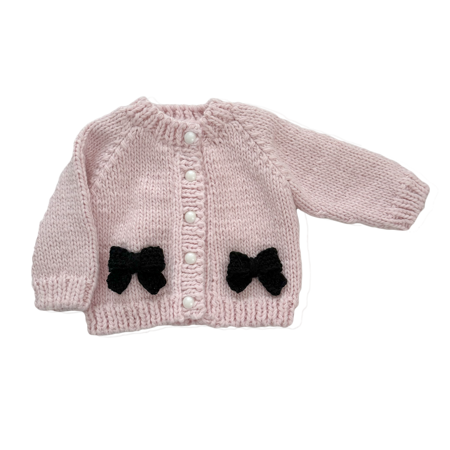 Bow Cardigan, Baby Pink/Black | Kids Sweater