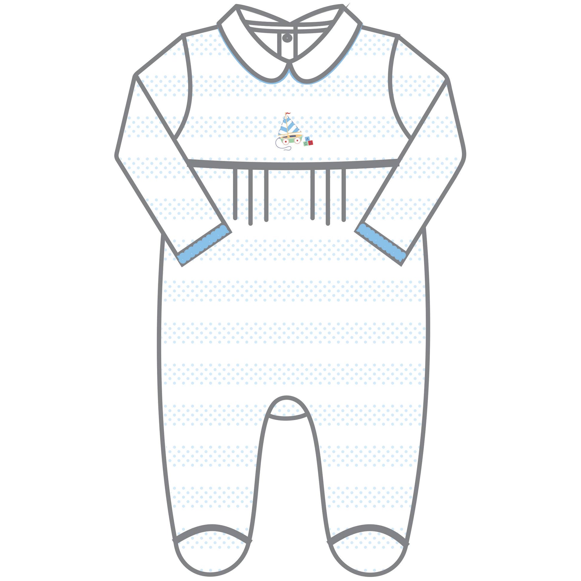 Vintage Sailboat Blue Emb Collared Boy Footie - Einstein's Attic