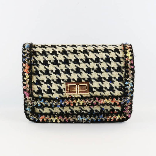 BEIGE & NAVY Houndstooth Purse