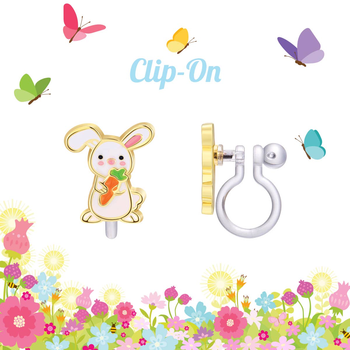 CLIP ON Cutie Earrings- Bunny Hugs