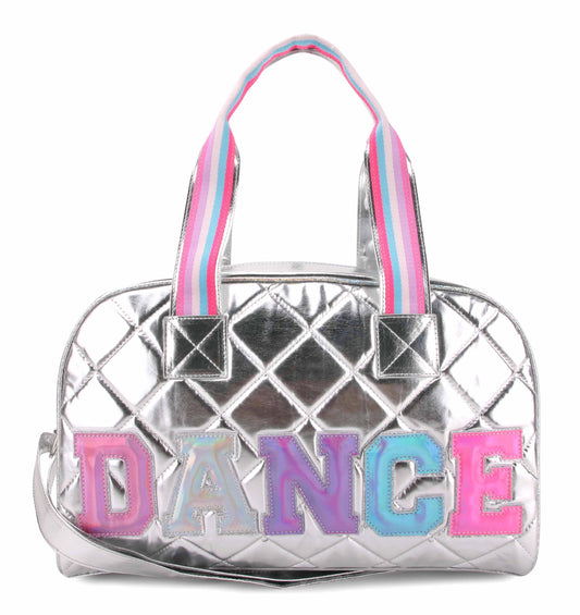 'Dance' Quilted Metallic Silver Medium Duffle Bag