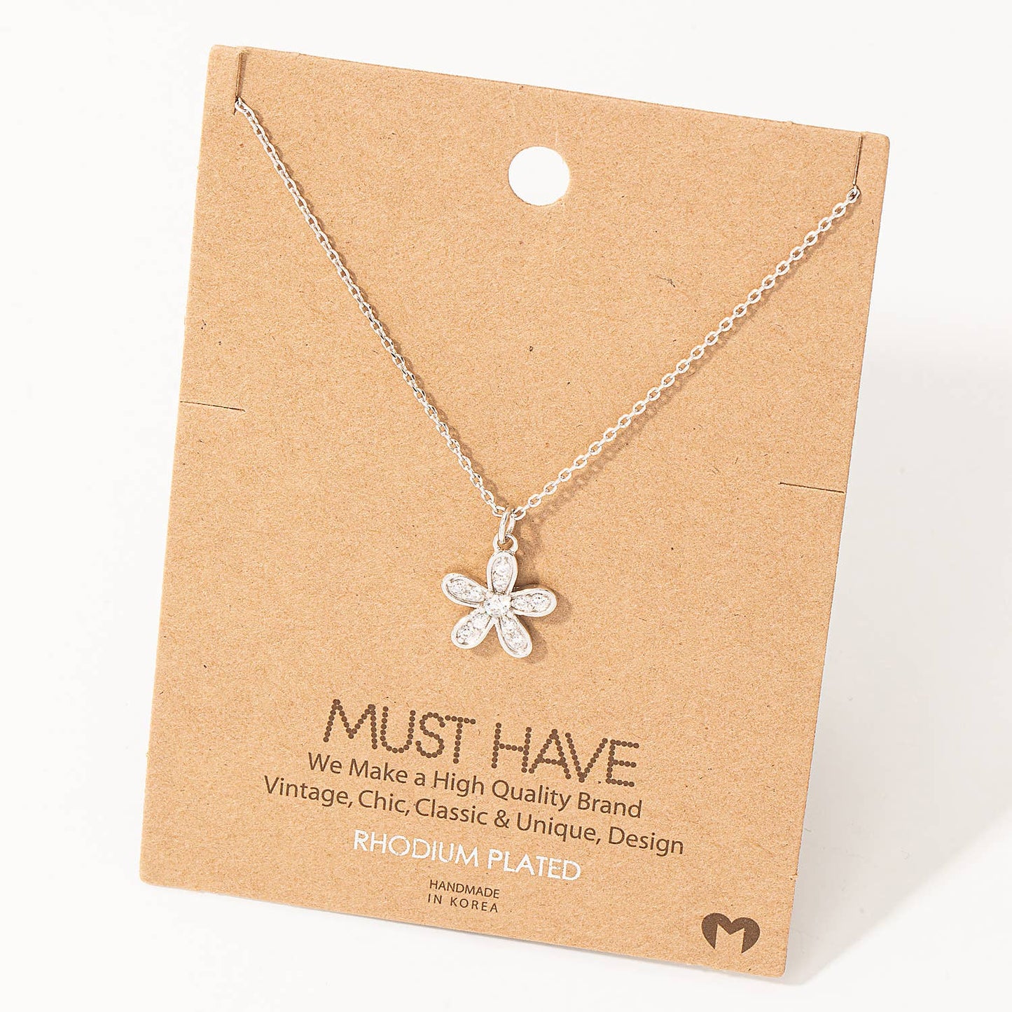 Pave Flower Pendant Necklace silver - Rhodium Dipped