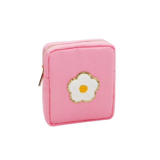 Varsity Collection Nylon Cosmetic Bag Pink Daisy Chenille