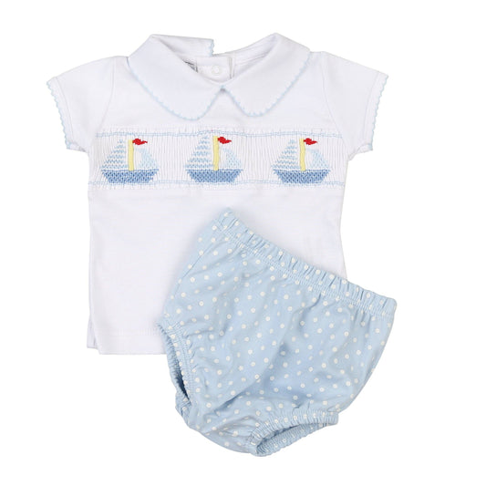 Regatta Classics Blue Smocked Collared Diaper Cover Set - Einstein's Attic