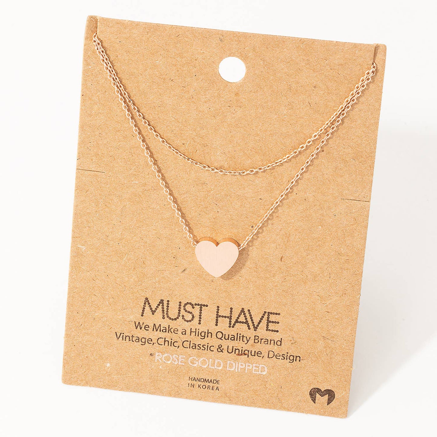 Dainty Layered Chain Heart Charm Necklace 14k rose gold Dipped