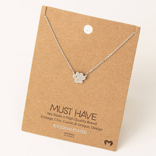 Mini Paw Print Charm Necklace silver - Rhodium Dipped