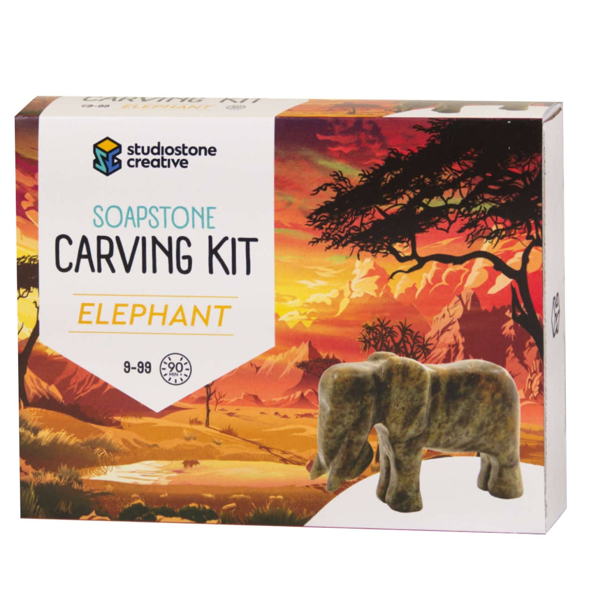 Elephant Soapstone Carving & Whittling—DIY Arts and Craft Kit. All Kid-Safe Tools, Materials Included. For kids and adults 8 to 99+ Years. - Einstein's Attic