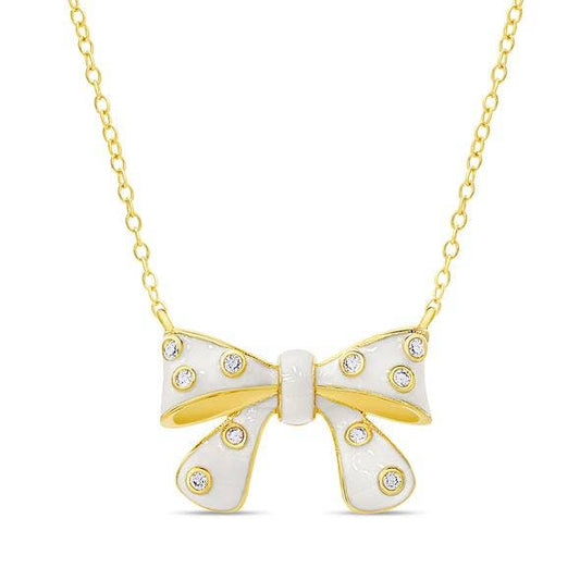 Bow Necklace with CZ: White