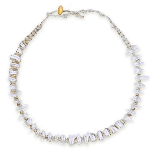 White Square Puka Shell Braided Hemp Necklace