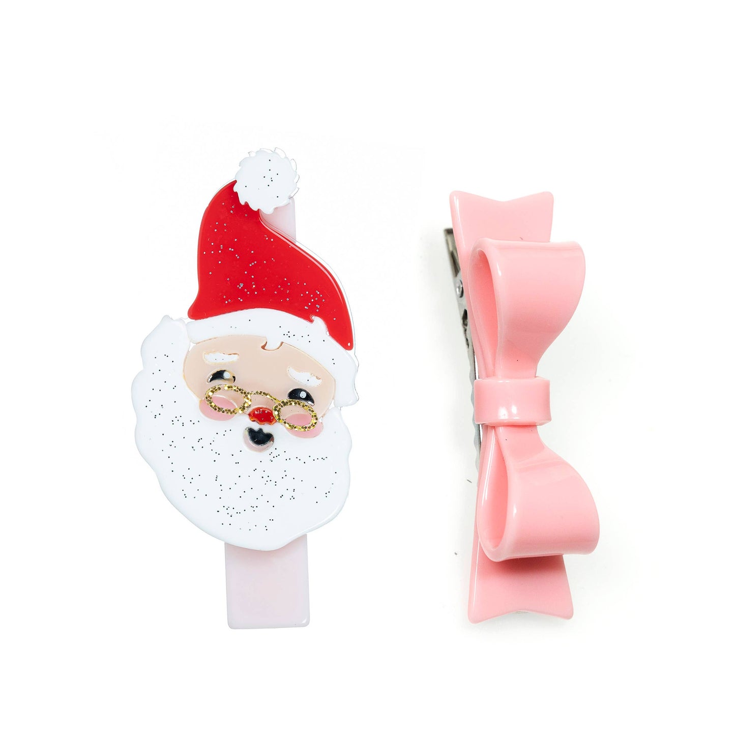 Jolly Santa + Pink Bow Tie Alligator Clips