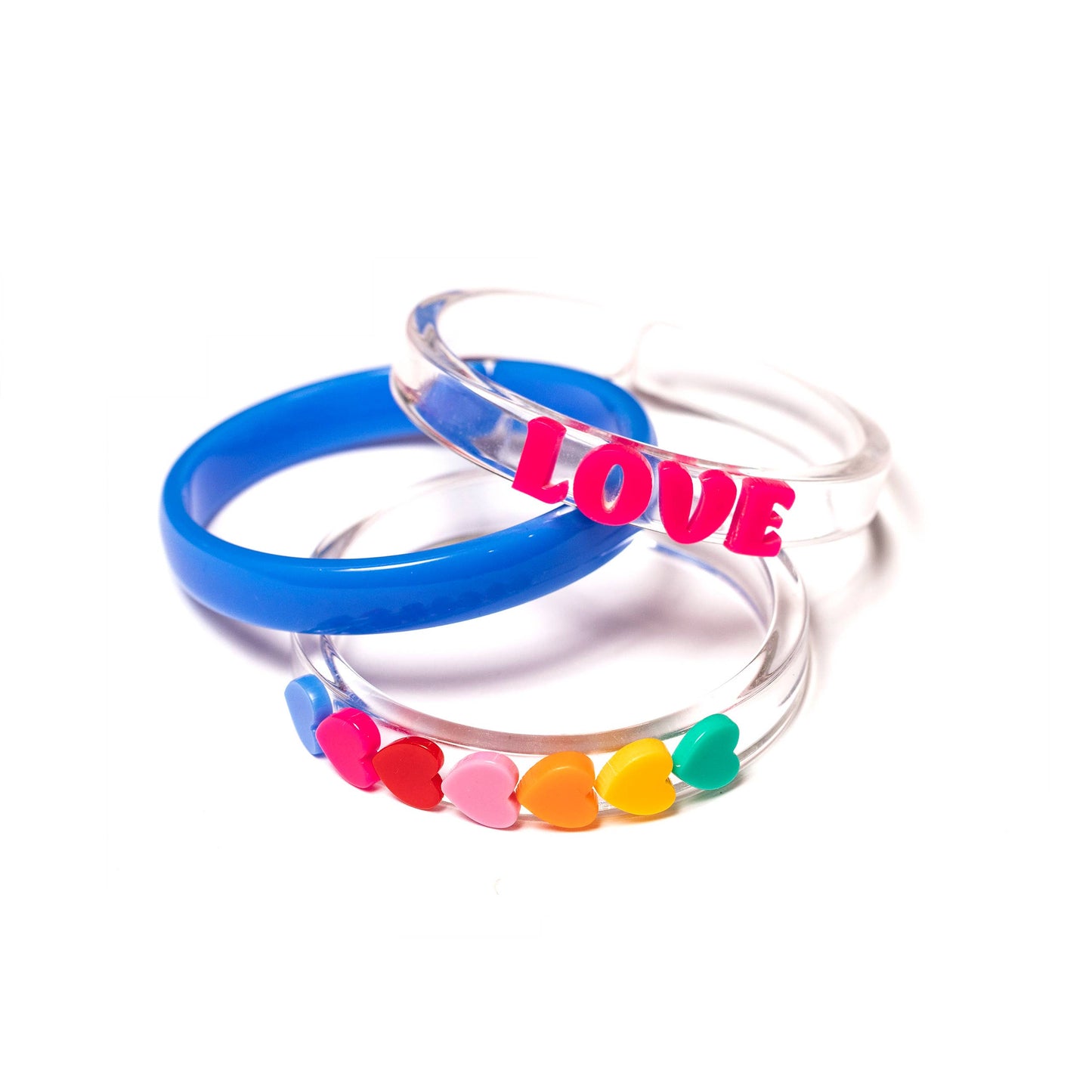 Love & Hearts Rainbow Blue Bangles (Set of 3)
