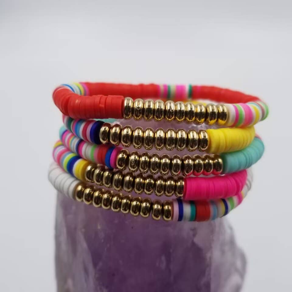 Multi-Color Coastal Heishi Beaded Stretch Bracelets