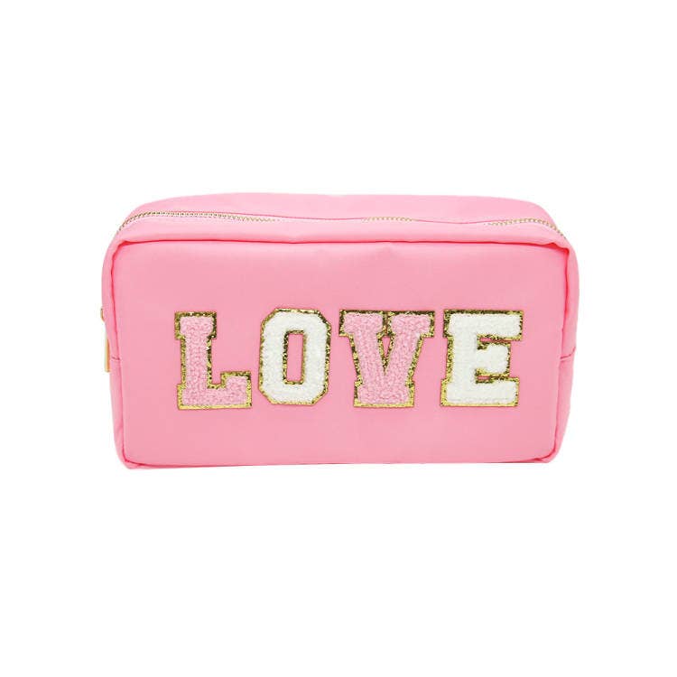 Varsity Collection Nylon Cosmetic Bag Pink Love Chenille