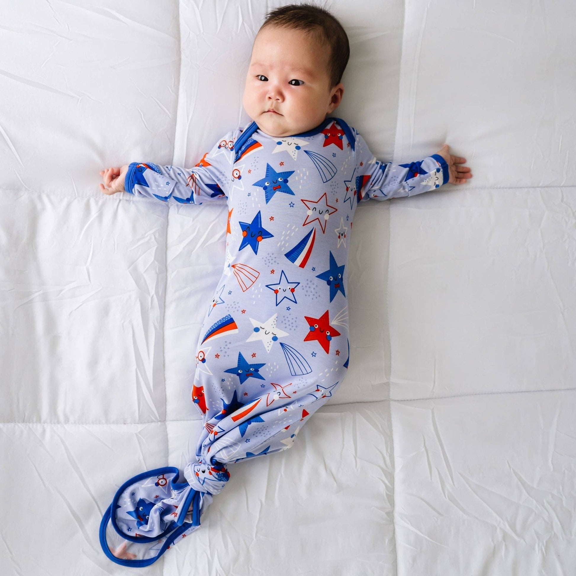 Blue Stars & Stripes Bamboo Viscose Infant Knotted Gown - Einstein's Attic