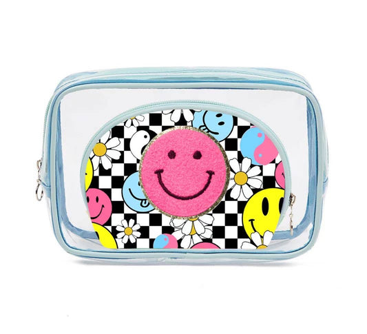 2 Pack Varsity Collection Clear Cosmetic Bag Smiley Face