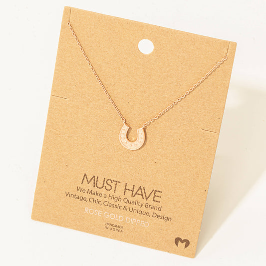 Mini Horseshoe Pendant Necklace - 14k rose gold Dipped