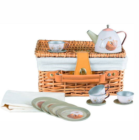 Forest Tin Tea Set In a Wicker Case - Einstein's Attic