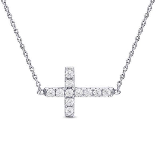 Sideways Cross CZ Necklace In Sterling Silver - Einstein's Attic