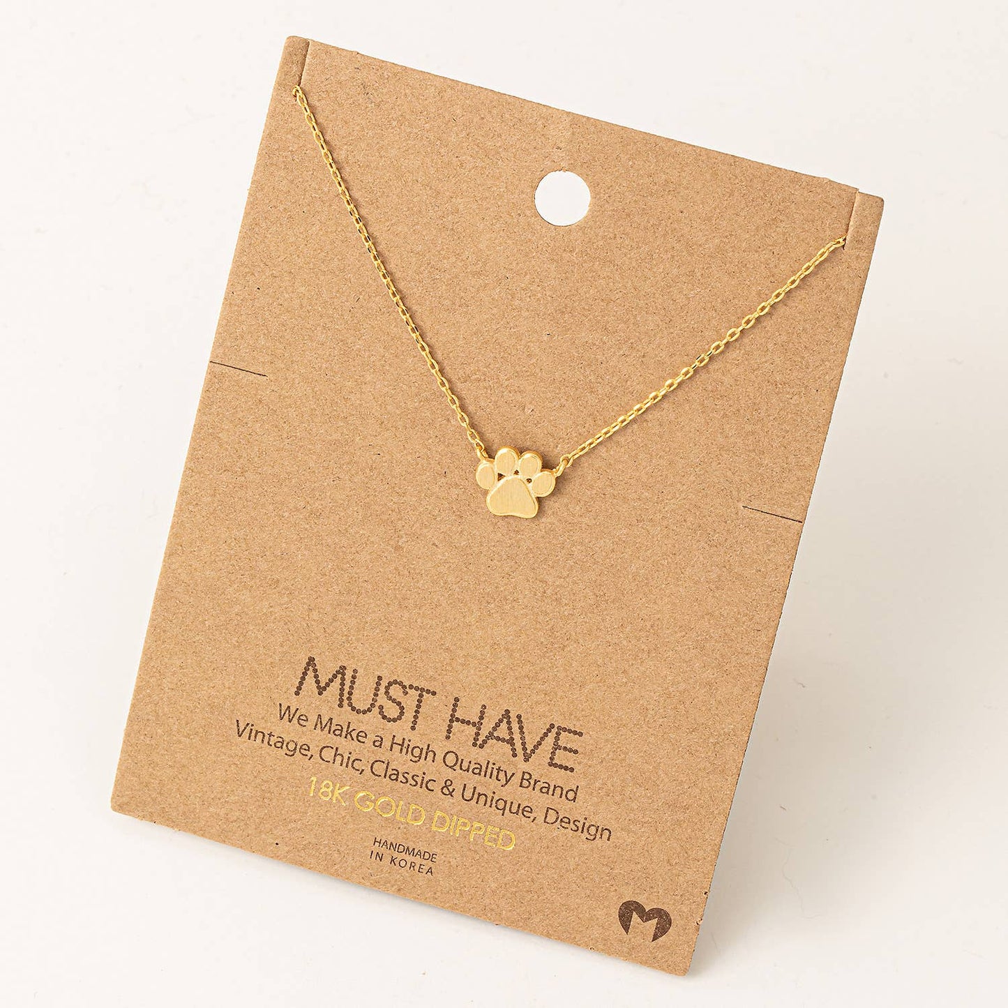 Mini Paw Print Charm Necklace- 18K Gold Dipped
