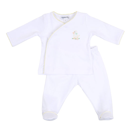 Little Quacker Yellow Emb X-Tee Footed Pant Set - Einstein's Attic
