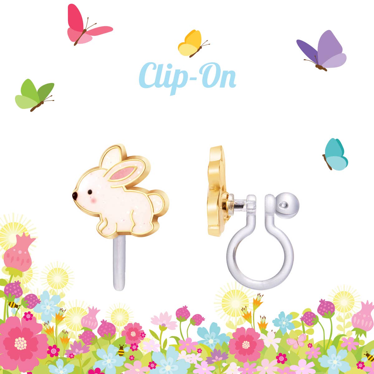 CLIP ON Cutie Earrings- Glitter Rabbit