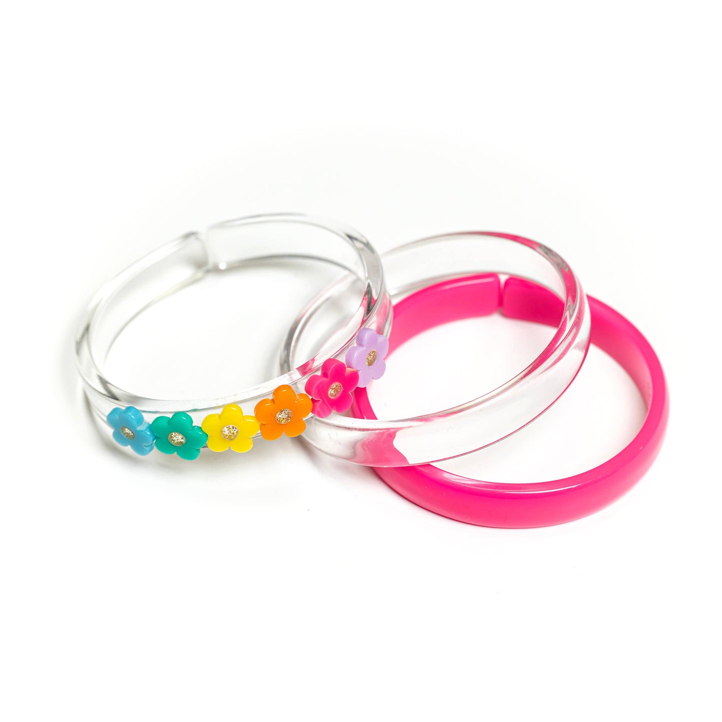 Bright Colors Flowers + Crystal Bangles (Set of 3)