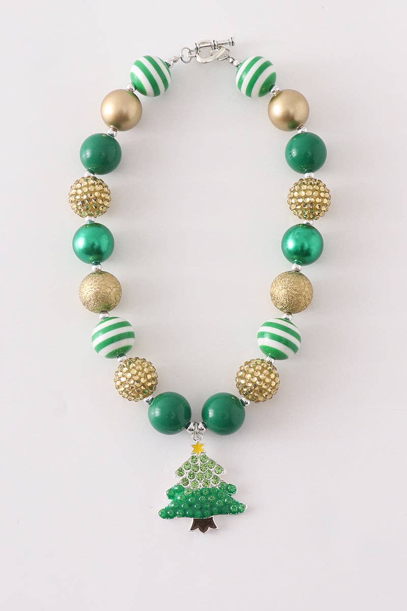 Green christmas tree bubble chunky necklace