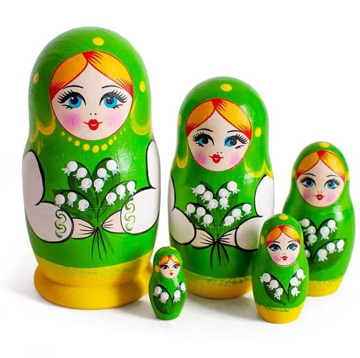 SMALL GREEN Nesting Dolls Set, 5 Pcs/4.2"