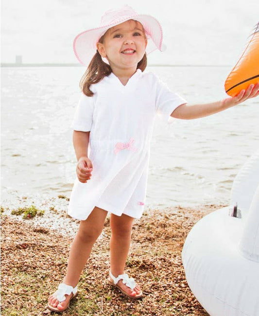White w/ Pink Seersucker Terry Cover-Up: 3-6m