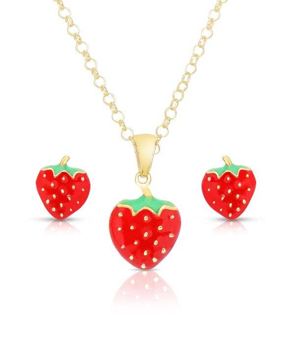 Strawberry Pendant And Stud Earrings Set - Einstein's Attic