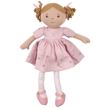 Amelia-Lt. Brown Hair Doll in Pink Linen Dress - Einstein's Attic