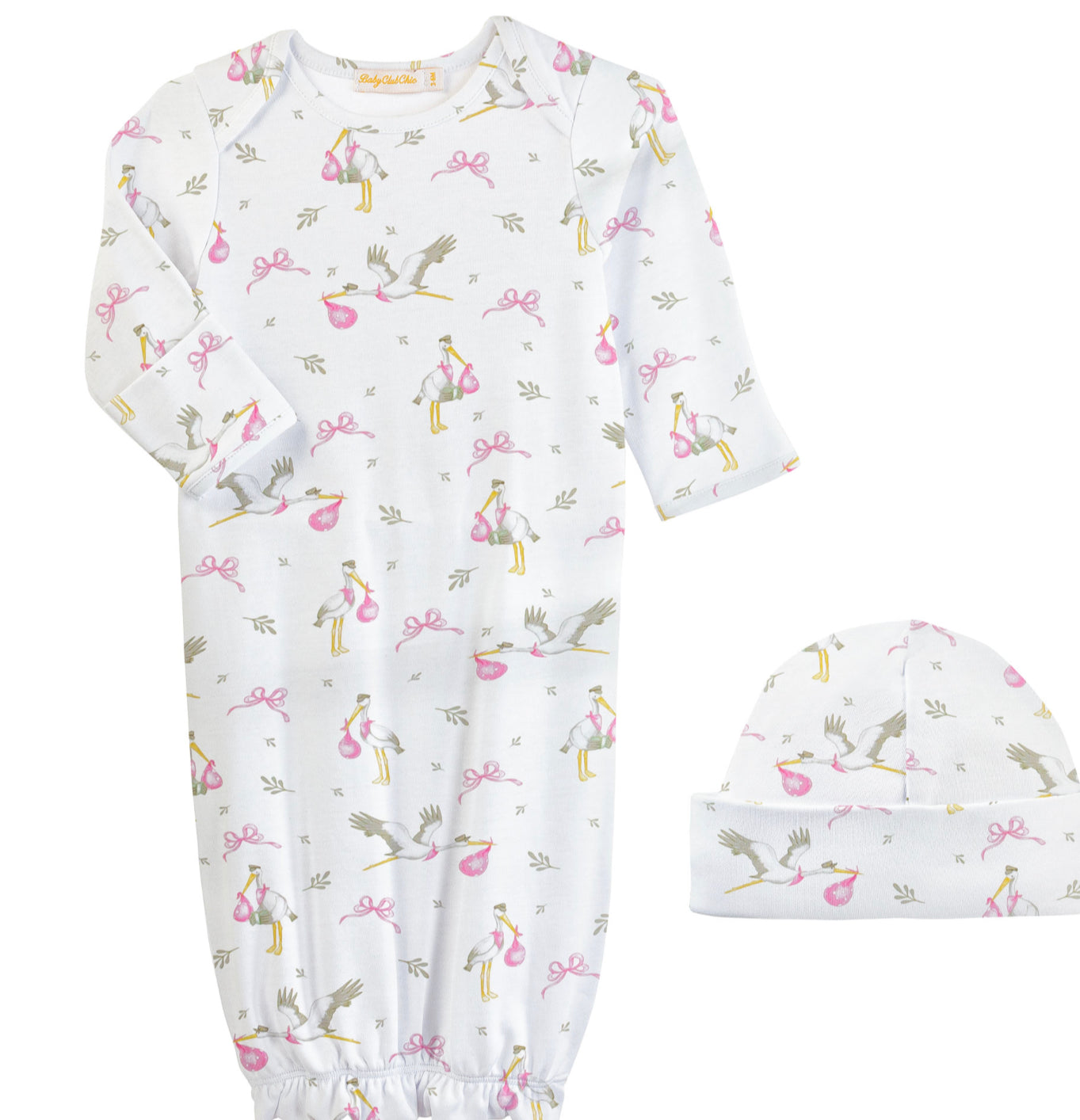 Storks Pink Gown and Hat Set