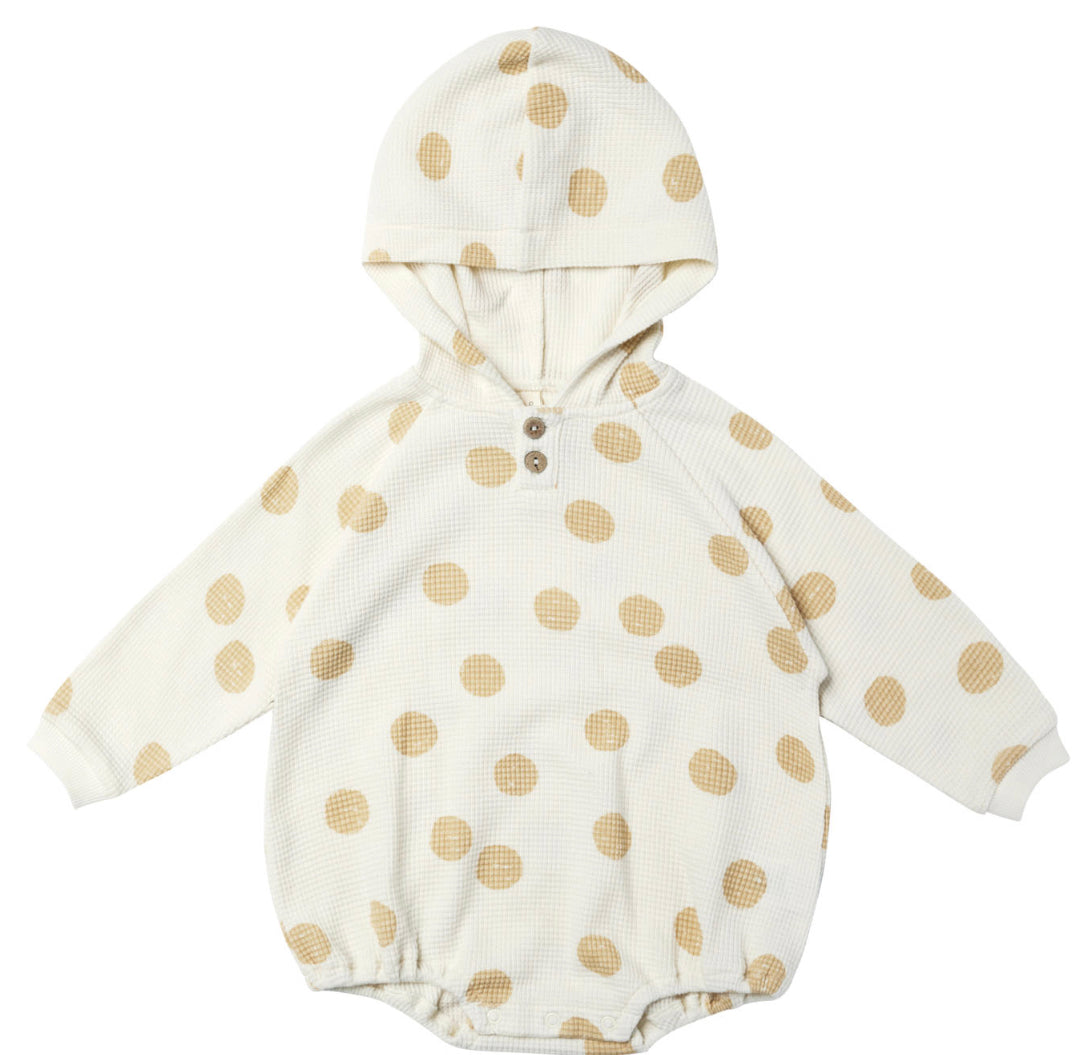 3-6m, 12-18m Quincy Mae Waffle Hooded Bubble Romper, Butter Dots HUNTINGTON LOCATION