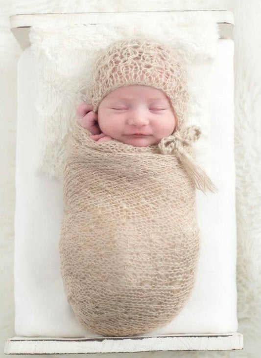 Baby Mohair Hand Knit Baby Blanket & Lacey Bonnet Gift Set - Einstein's Attic