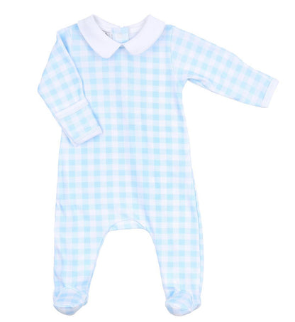 Spring Baby Checks Blue Collared Footie - Einstein's Attic