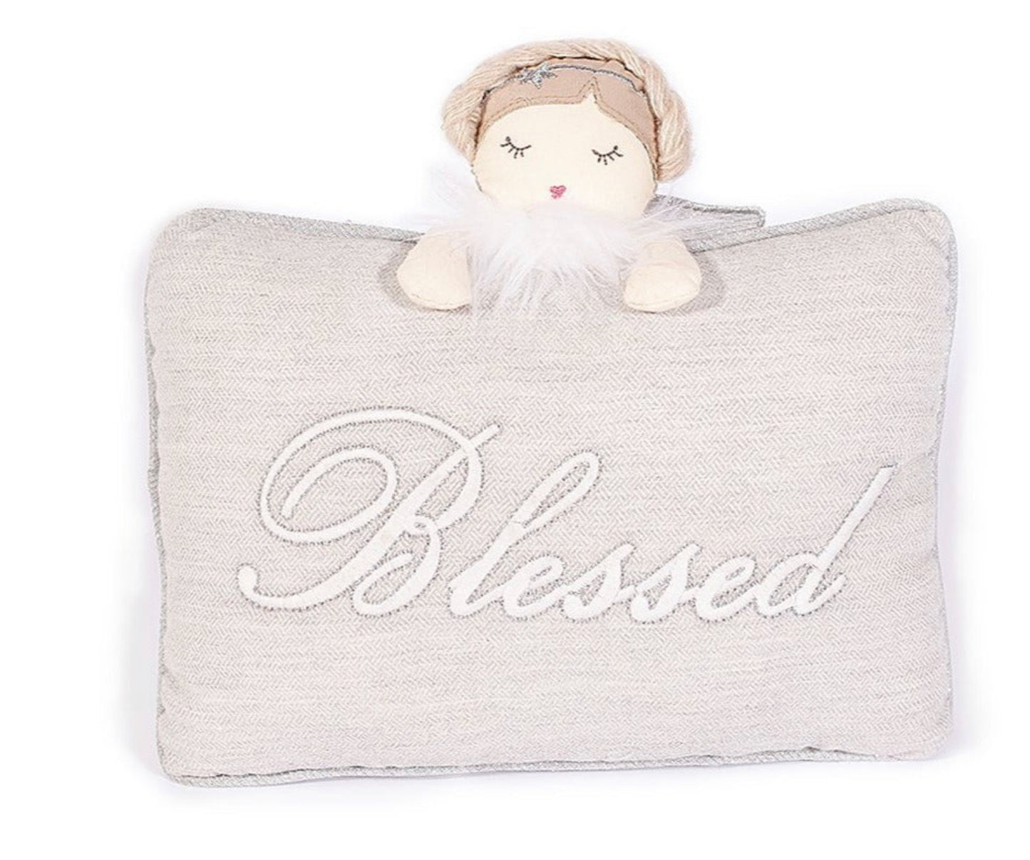 SILVER ANGEL 'BLESSED' ACCENT PILLOW