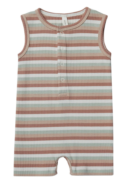 Quincy Mae RIBBED HENLEY ROMPER | SUMMER STRIPE
